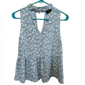 NWOT Blue and white floral peplum tank